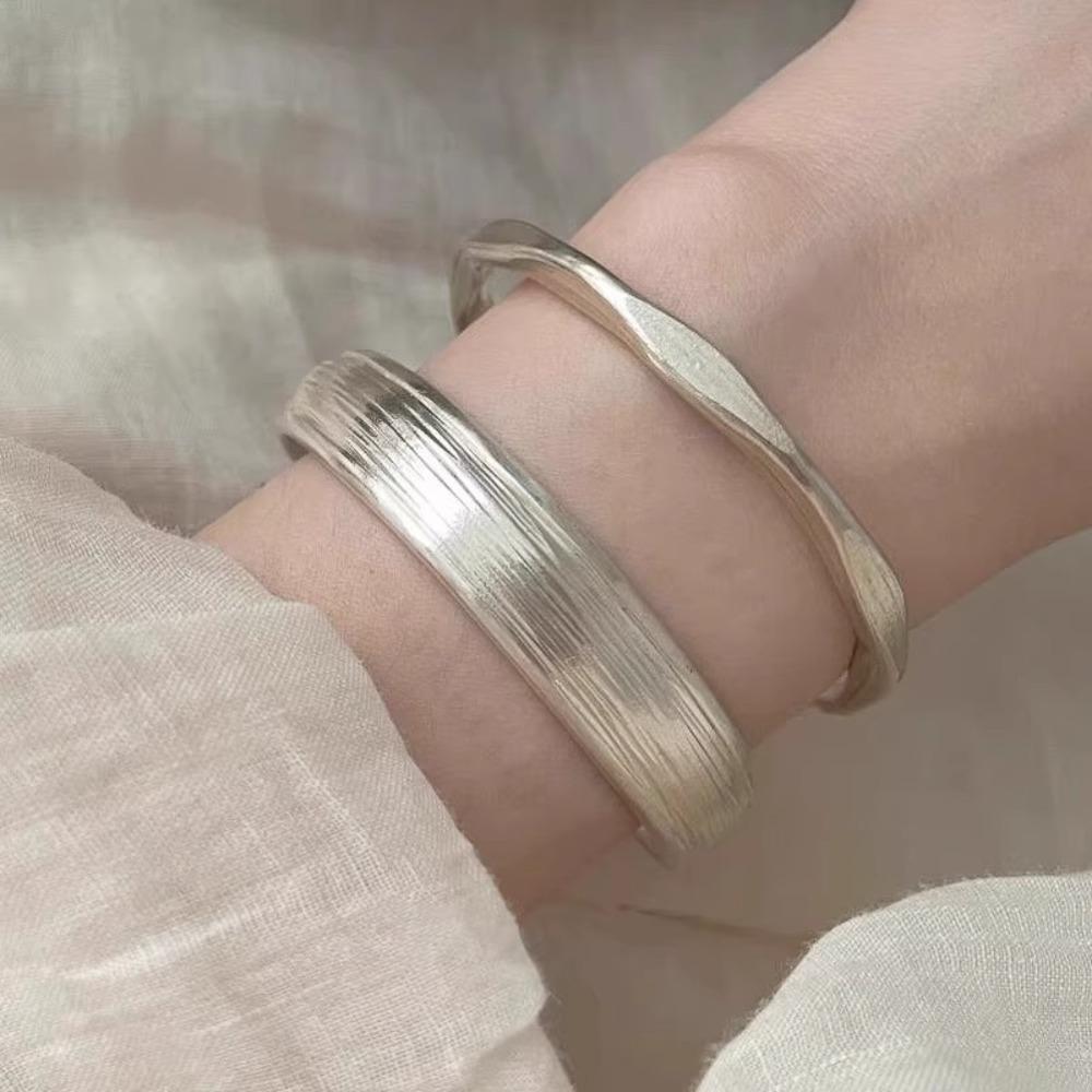 Ancient matte silver plain ring bracelet light luxury niche exquisite stacked bracelet women's model