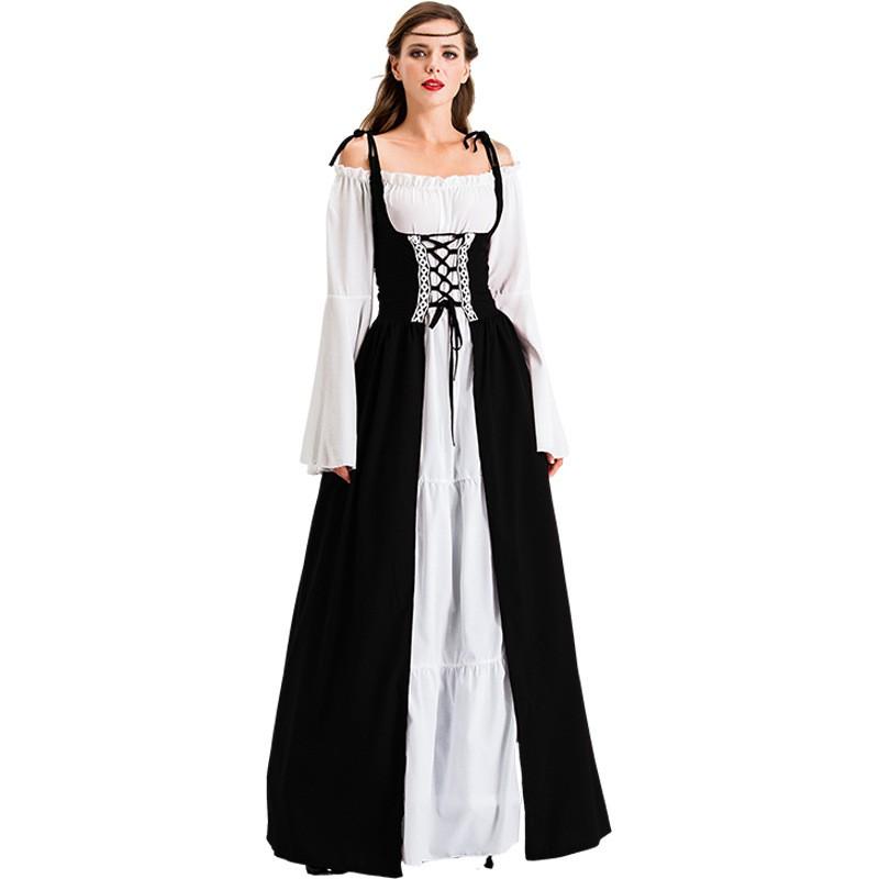 Medieval Renaissance Style Long Dress With Lace-Up Corset Waist Bohemian Fantasy Costume Women