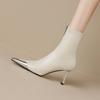 Krazing Pot Microfiber Basic Design Winter Pointed Toe Metal Thin High Heels Modern Boots Women Ankle Boots