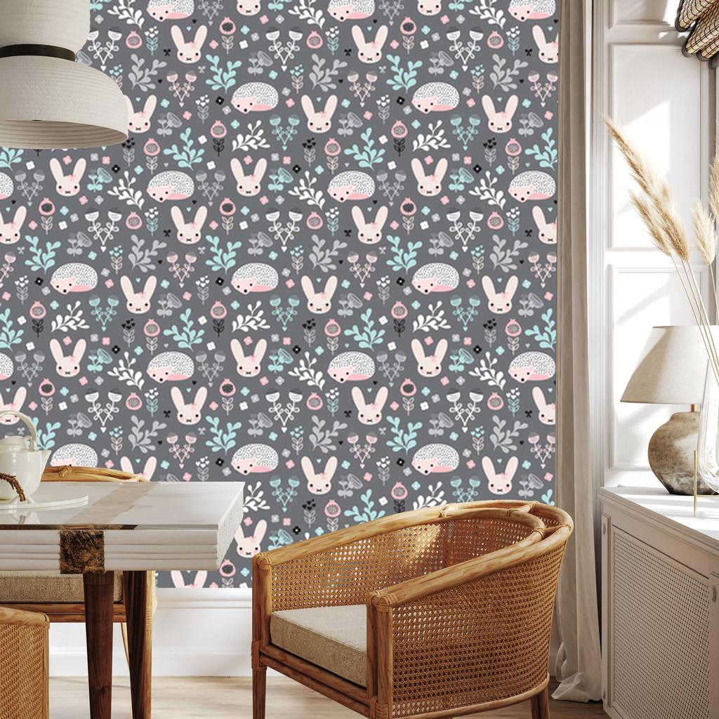 Wallpaper Animals Hares and Plants for Living Room and Bedroom 50x1000