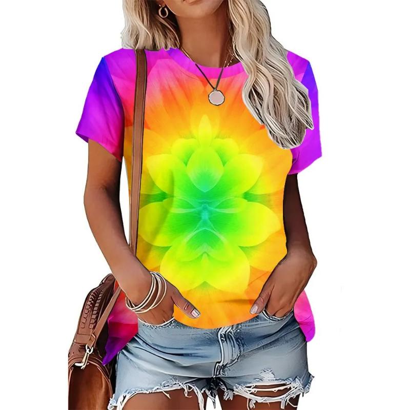 Fashion Women's Crew Neck T-Shirt Crew Neck Short Sleeve 3D Color Printing