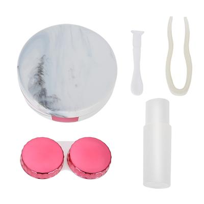 Estojo para lentes de contato embebido em plástico portátil com padrão de mármore para kit de cuidados com os olhos(Rosa)