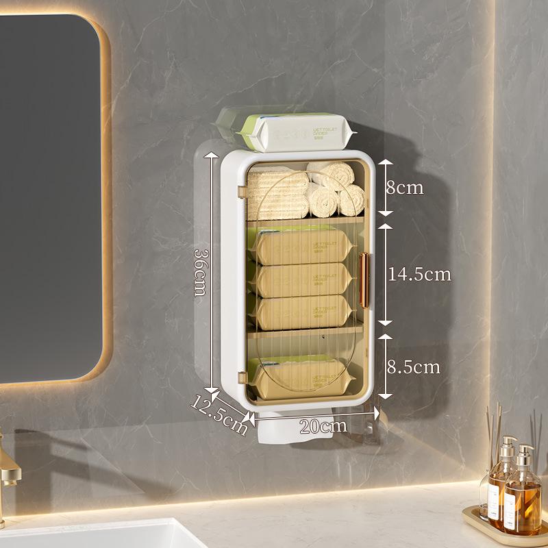 Wall-Mounted No-Drill Moisture-Proof Storage Box; Magnetic Dust-Proof Design for Bathroom and Kitchen Spice Organization.