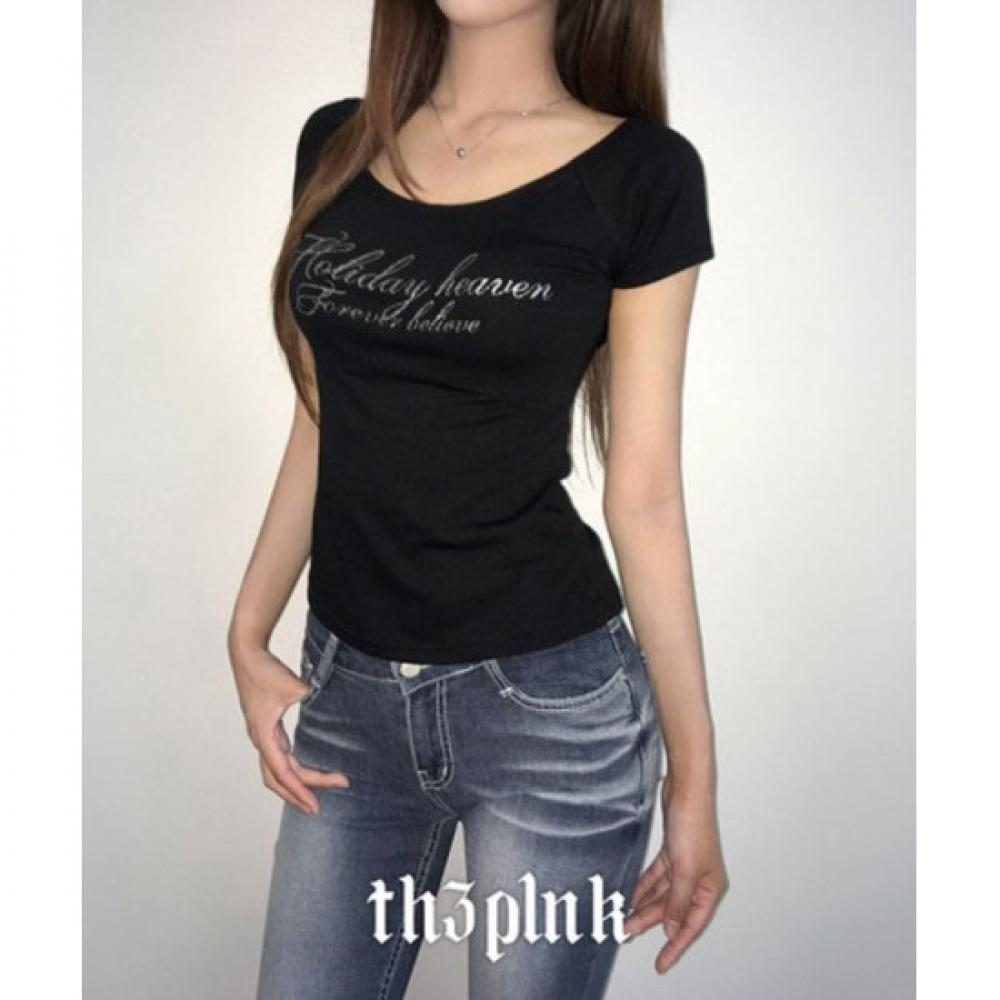 The Pink Women Slim FiT Silver LeTTering U Neck T shirT