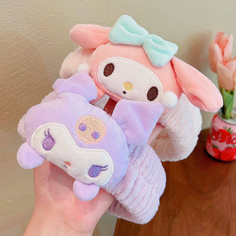 Kawaii Cute Hairband Kuromi Melody Cinnamoroll Plush Headband Washing Makeup Hair Straps Sweet Non Slip Soft Material Gifts