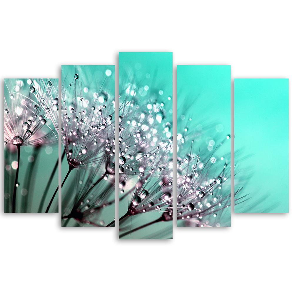 Imprimare pânză cu imagini din cinci piese Flori gonflabileTurcoaz