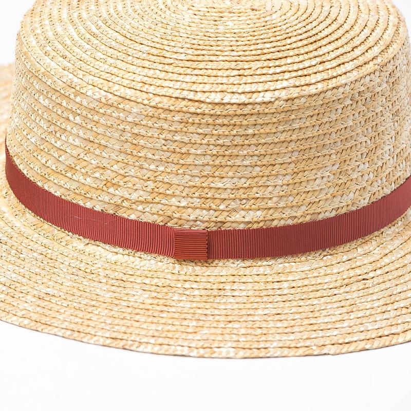 Spring and summer new simple and fashionable webbing decorative straw grass flat top top hat travel sunscreen sunshade flat top straw hat