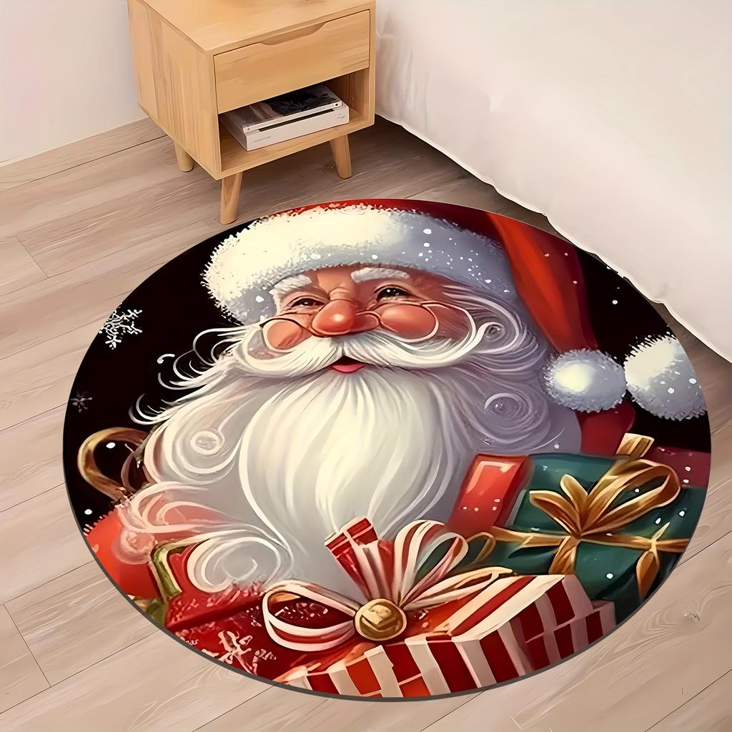 1ks Santa a dárky Vánoční potisk Kulatý koberec do interiéru Protiskluzový Pratelný Vláknový koberec Měkká Pohodlná Podložka Do Ložnice Obývacího Pokoje