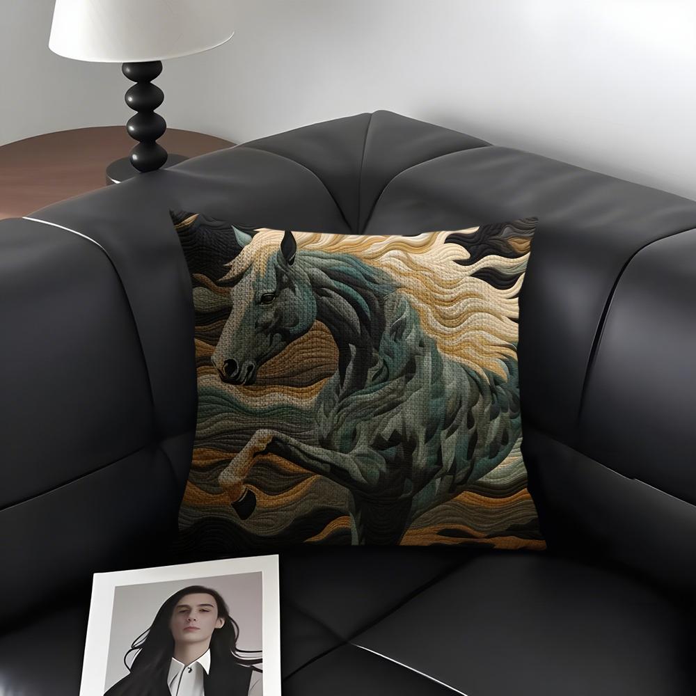Printing Stylish Horse Fashion Cushion Cover Natural Linen Organic Fabric DoubleSided Printing Sofa Home Decor Gift Pillow Case