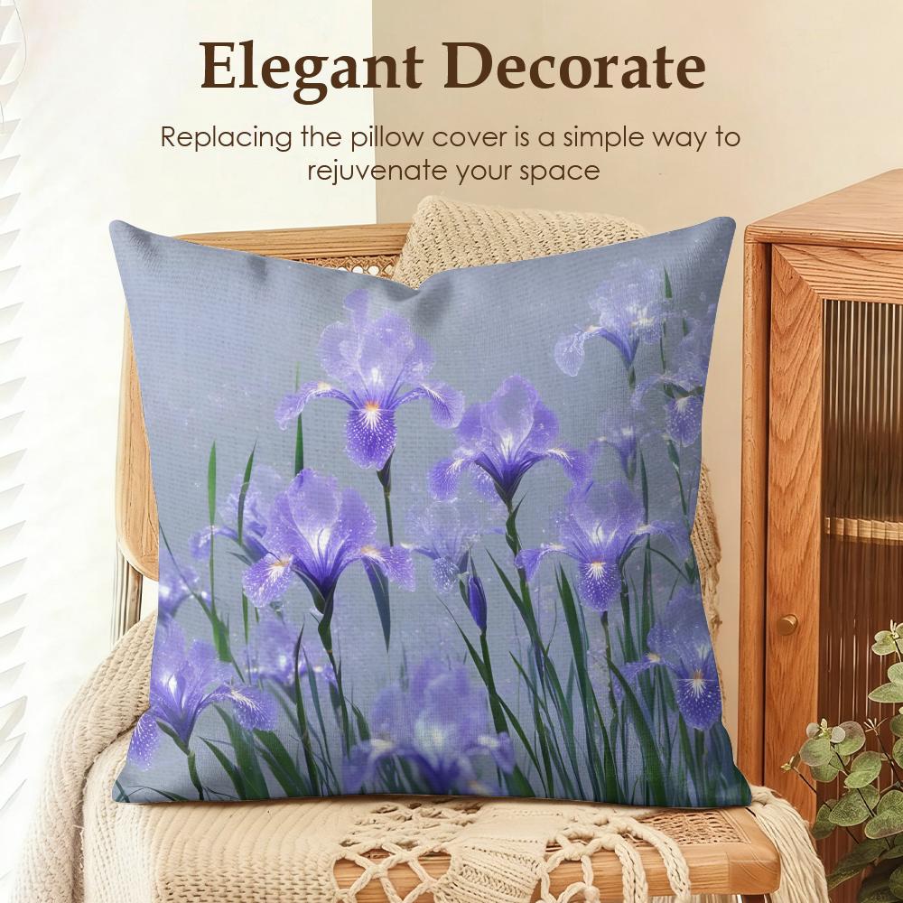 Flowers Iris Cushion Cover Natural Linen Organic Fabric DoubleSided Printing Sofa Home Decor Gift Pillow Case