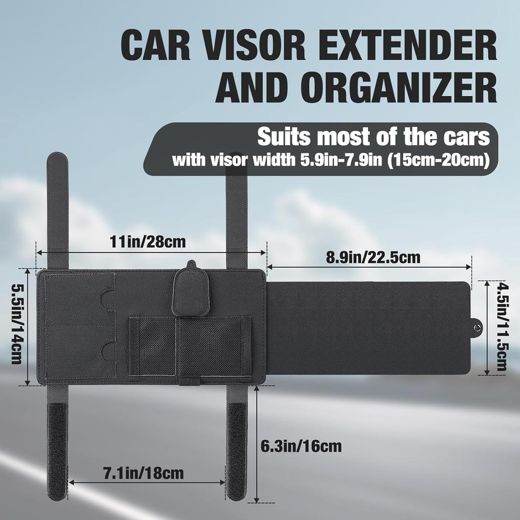 SEG Direct Sun Visor Extender For Car, Sun Blocker With Magnetic Sunglass Holder Hanger Clip, Ticket Card Organization Pouches, Side Sunshade Visor