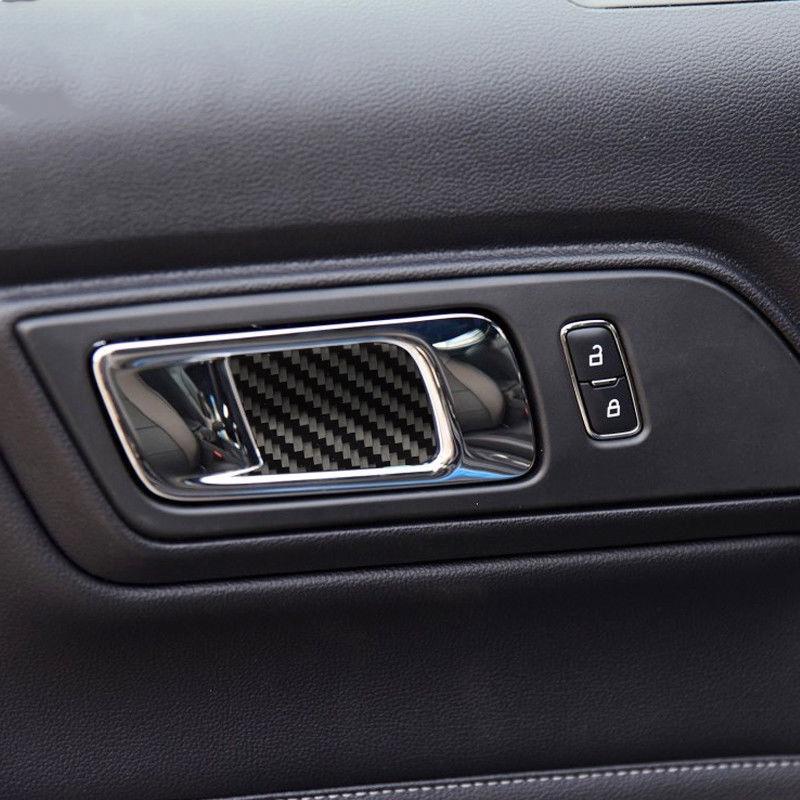 Glossy Carbon Fiber Door Handles Bowl Trim Cover Decal For Ford Mustang 2015-2017