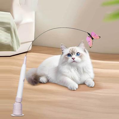 Cat Teaser Electric Automatic Stick With Butterfly Decoration Hands Free 360 Degree Rotating Base Cat Interactive Toy