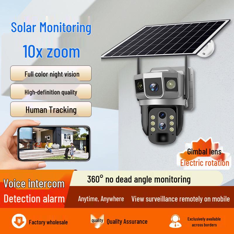 360° Solar Wireless Camera with 10x Zoom & Three-Screen Monitoring for Day/Night Full-Color Outdoor Use