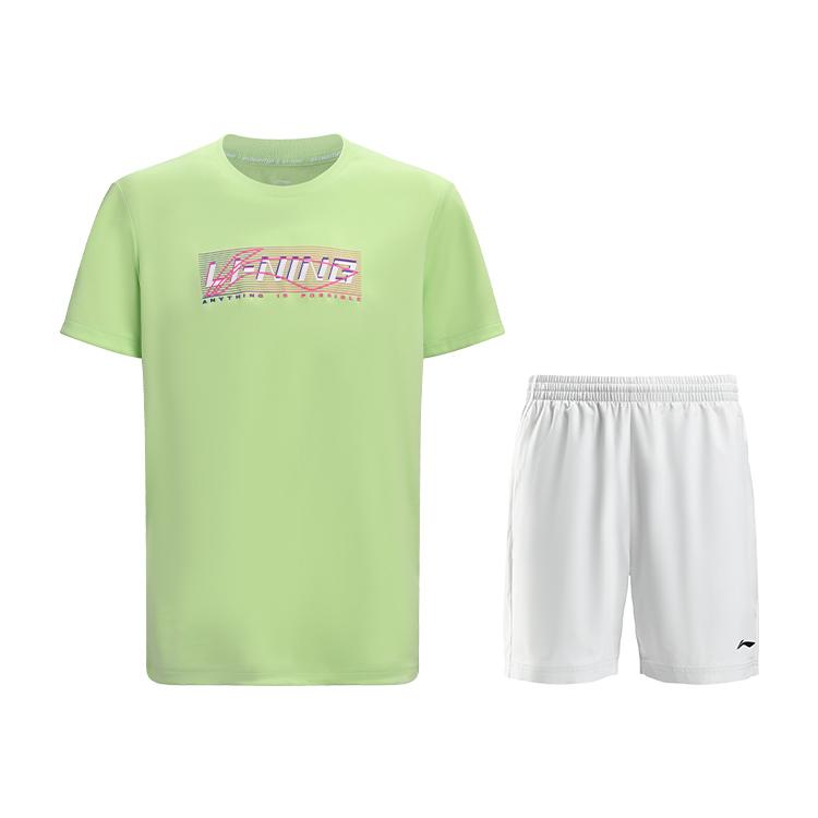 

Li-Ning Creative Logo Loose Fit Pullover Short Sleeve Top Lightweight Quick Dry Versatile Fashion Shorts Casual Sports Set ATSV627-3+AAPV137-2 S