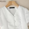 ZANZEA Women Casual V-neck Summer Short Sleeve Slim Blouse