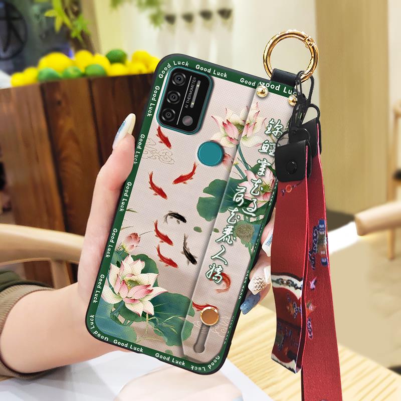 Anti-dust Ring Phone Case For UMIDIGI A9 Back Cover Soft case Durable For Mom Lanyard Chinese style Protective Wristband