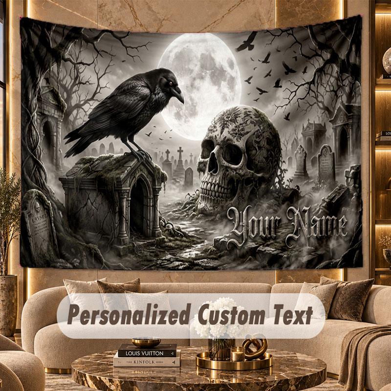 Skull Gothic (45) Theme Wall Tapestry Customized With Name Text Personalized Hanging Tapestry For Bedroom Living Room Decor