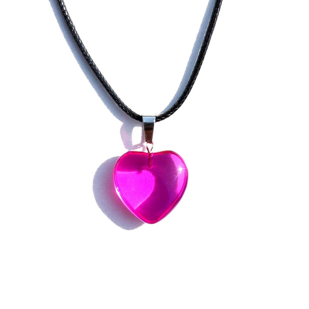 Colorful Heart Glass Pendant Leather Choker - Versatile & Stylish Necklace