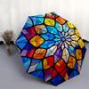 1pc Stained Glass Mandala Design Automatic Folding Umbrella - Portable 3-Fold Design, 8-Bone Iron Frame Outdoor Umbrella, Perfect Festival Gift for Fa