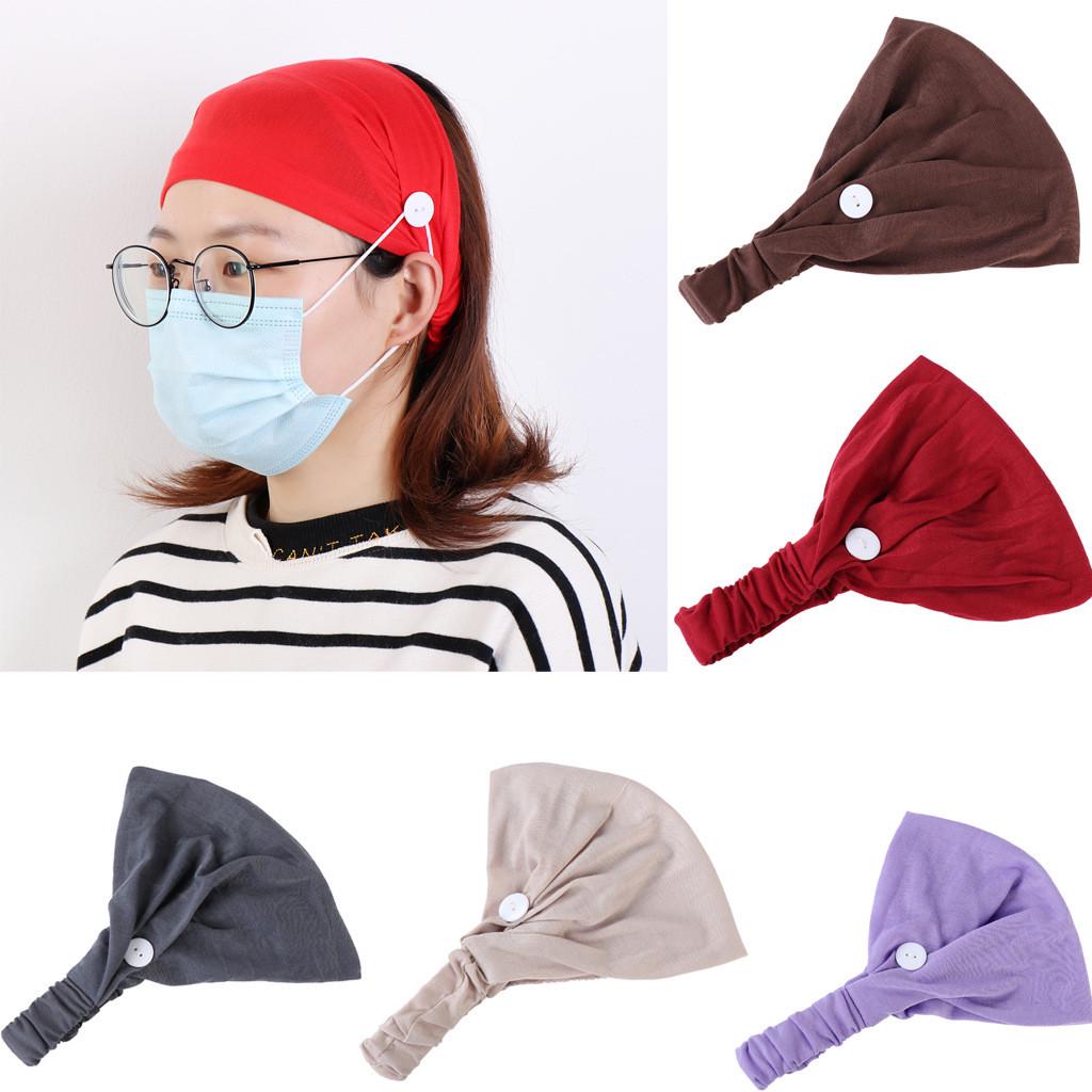 Buy Solid Hairband With Button Face Holder Wearing Protect Ears Head