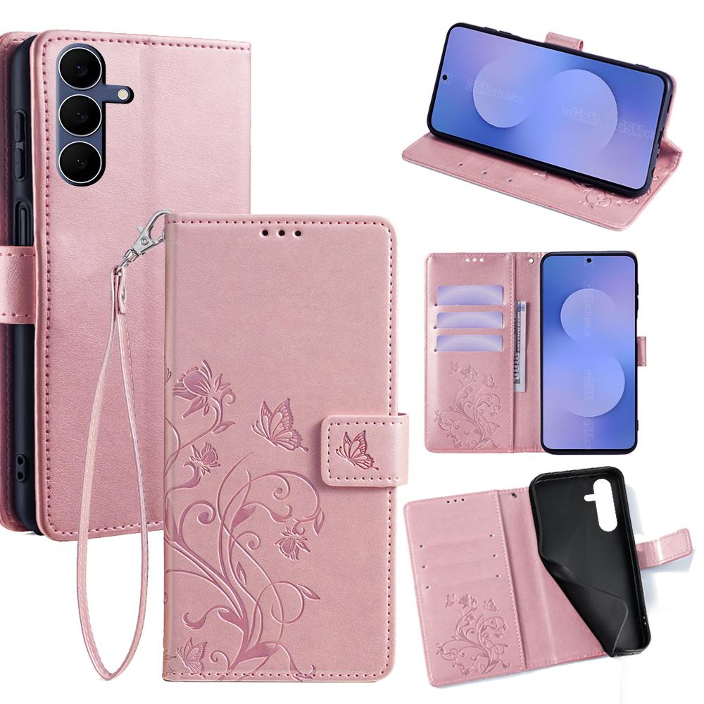 For Samsung Galaxy S25 FE Case Butterfly Flower Imprinted PU Leather Wallet Phone Cover