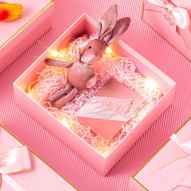 Square Pink Bow Gift Box Creative Diy Wedding Souvenirs Birthday Valentine'S Day And  Year'S Gift Box