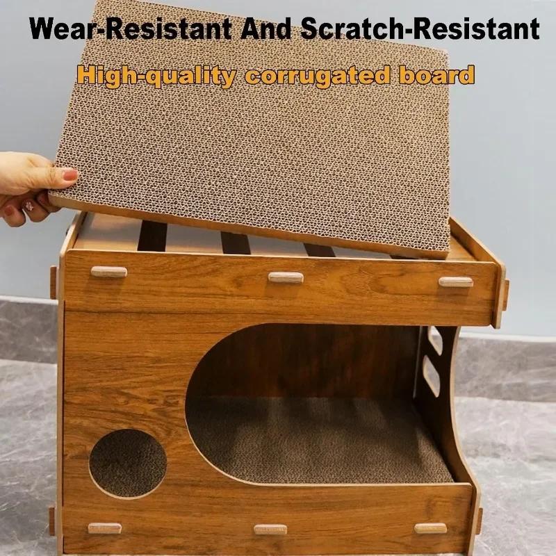 2 in 1 Large Cat Bed Cardboard Cat House Cat Scratching Mat Cave Pet Bed Durable Corrugated Scratching Board Cat Scratcher