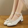 Chinese embroidered shoes spring and summer high heels with cheongsam Hanfu bow pearl Mary Jane shoes
