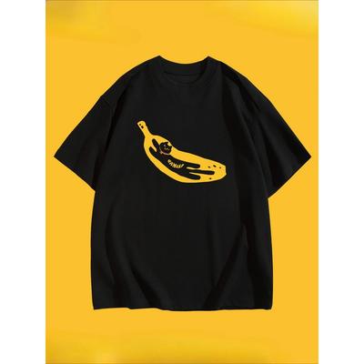 Creative Cat Banana Pattern Printed Summer Women's T-shirt Top Short Sleeve Round Neck Casual Women's Clothing