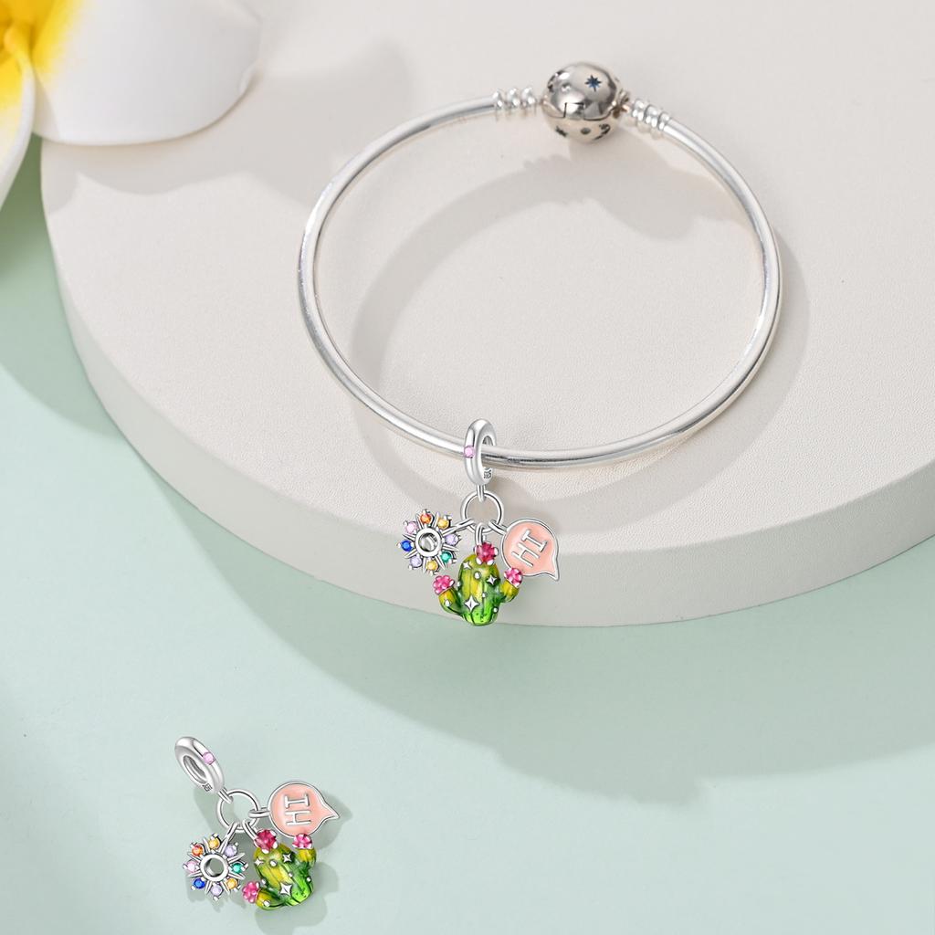 Charms Original Copper Cactus Plant Pendant Beads Fit Bracelet Diy Fine Gift Women Delicate Jewelry Accessory