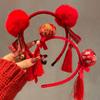 Flower Red Bow Headband Tassel Chinese Style Headdress Lovely New Year Hair Band  New Year Gift
