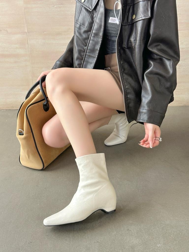 European and American style extreme tube versatile and thin inner height increasing square head short boots
