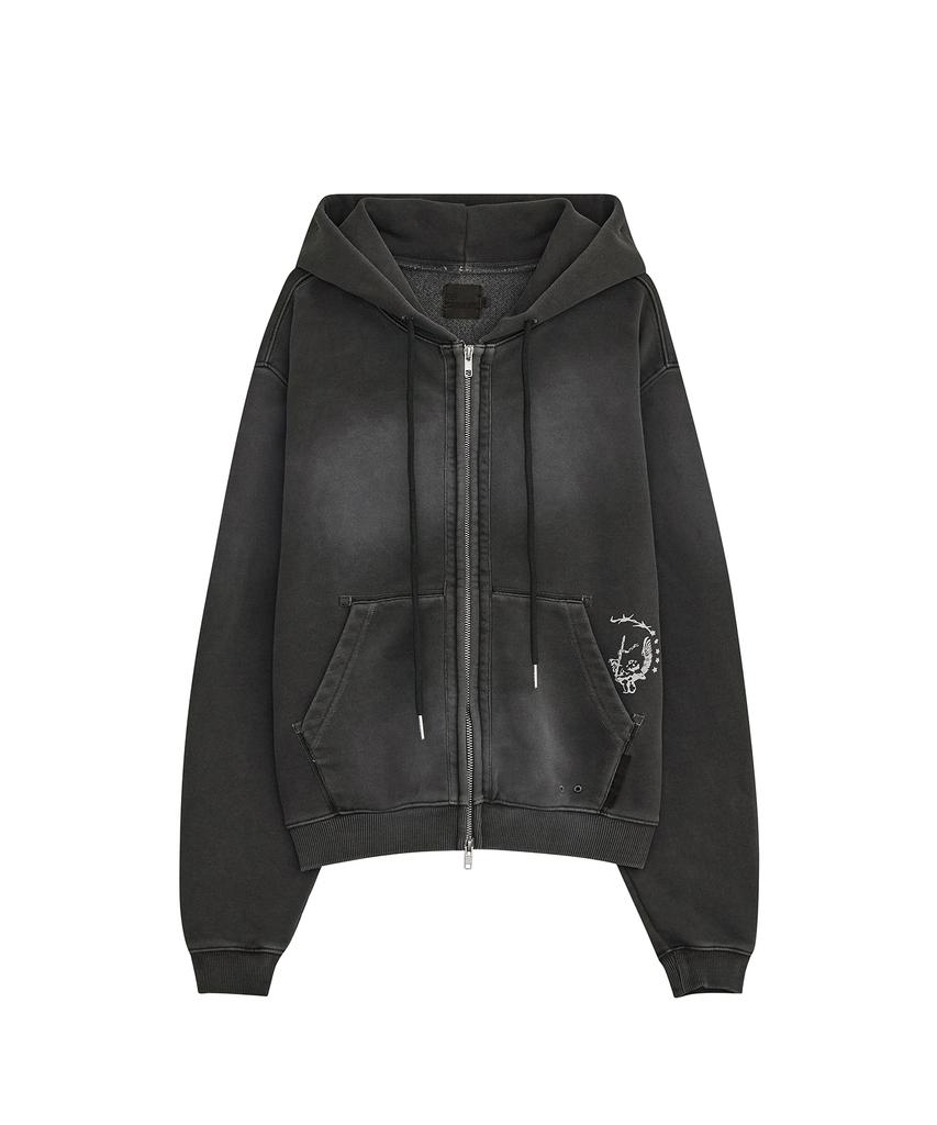 Defgarments Pig Brushed Hood Zipup [Charcoal]