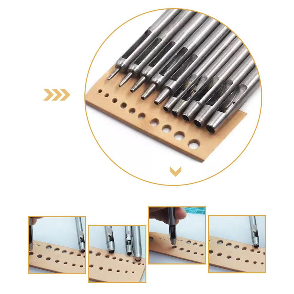 10Pcs/Set Leather Hole Punch Set Steel Round Belt Puncher DIY Leather Craft Tools