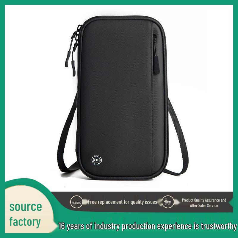 RFID Waterproof Passport Holder: Multifunctional Card Slots, Neck Hanging, Ideal for Travel nero