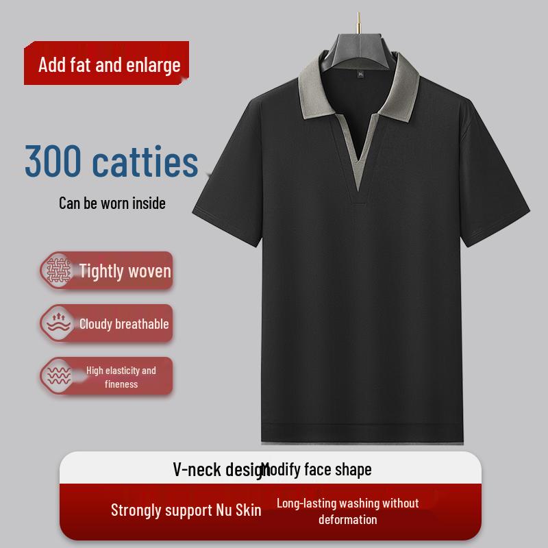 Men s Plus Size Faux Two-Piece V-Neck Polo Shirt L