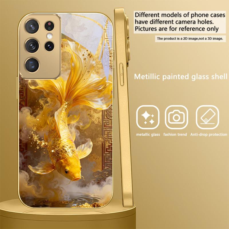 

Милая золотая рыба кои Для Samsung Galaxy S20 FE S21 S22 S23 Plus S24 Ultra S25Ultra S21+ S9+ S22Plus Золотой стеклянный чехол для телефона Galaxy S8