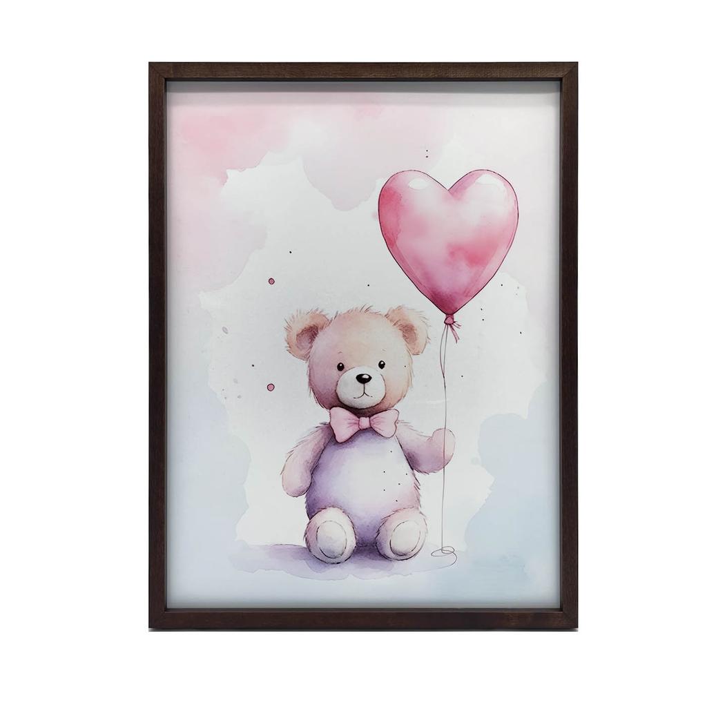 Teddy Bear With Heart Balloon Teddy Bear With Heart Balloon, 30X40 Cm, Dark Brown Wooden Frame, 230 Gsm Matte Paper