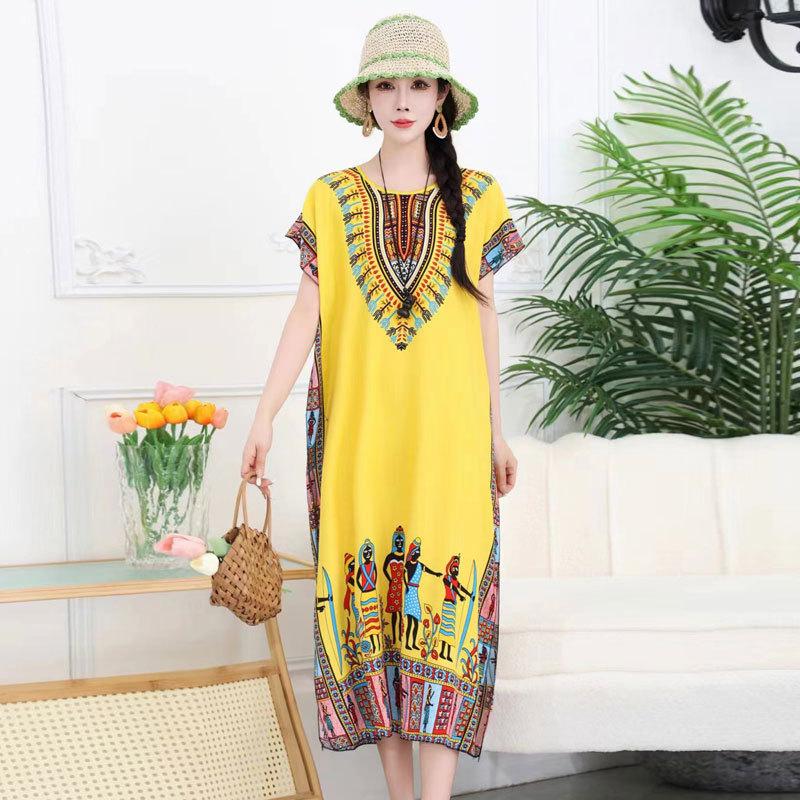 Thai Dress Medium and Long Loose Casual Large Size Meat-covered Seaside Beach Cotton Silk Dress
