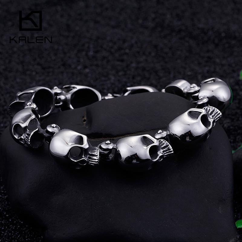 Punk Stainless Steel Lots of Skull Charm Bracelet for Men 20.5cm Metal Biker Party Jewelry Chunky Gothic Accessory