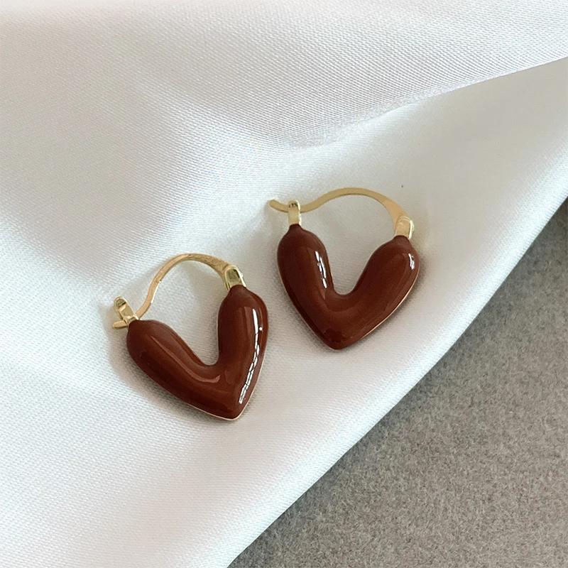 French Romantic Wine Red Enamel Heart shaped Pendant Earrings 2023 Fashion Zircon For Women's Design Sense Eardrop Accessories