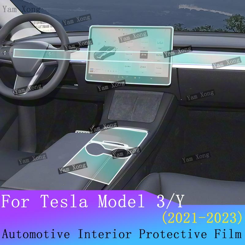 For Tesla Model 3 Y Car Full Set Interior Film Navigation Screen Protection Sticker Gear Panel TPU Transparent Anti-scratch Film