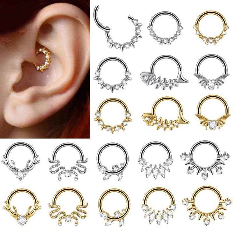Pack of 2 Unique Geometric Shape Nose Rings Body Piercing Jewelry Seamless Design Metal Texture Polished Finish