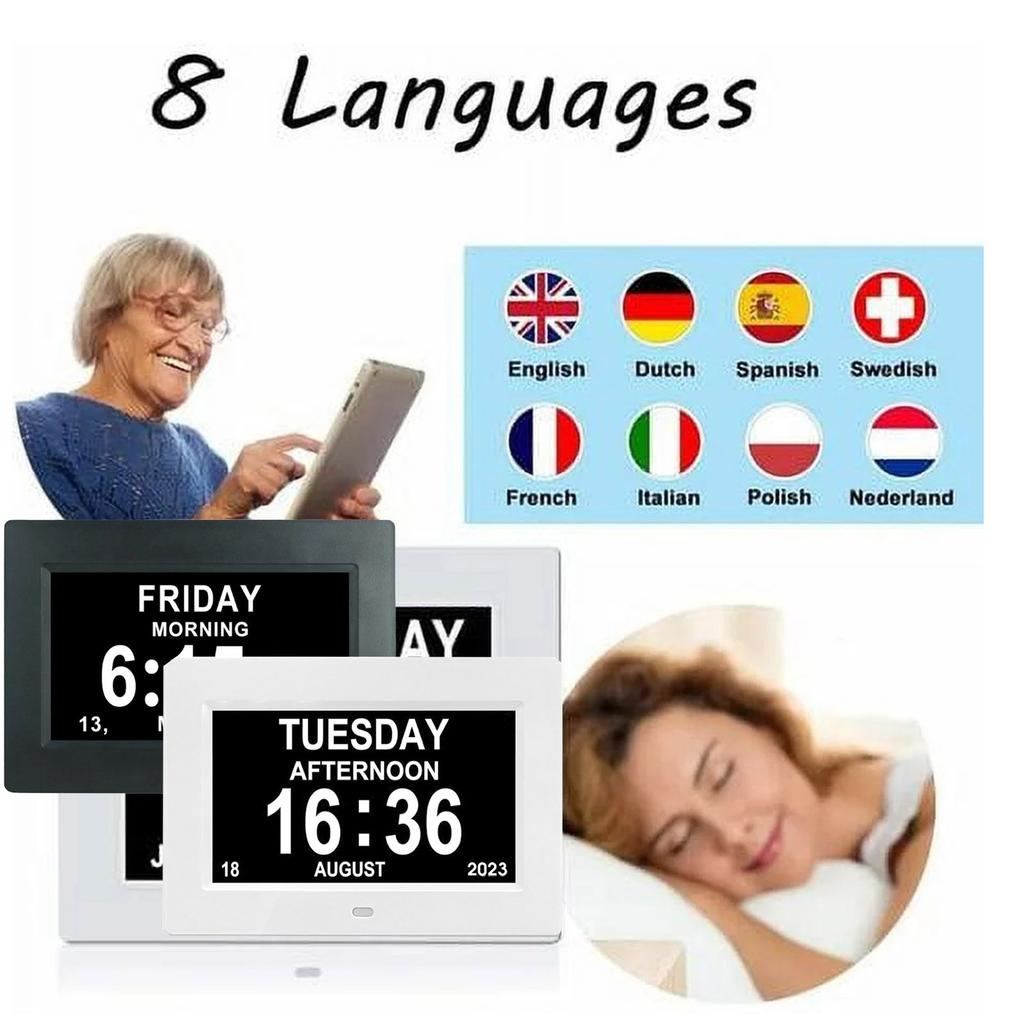7 Inch Clock With Date And Time For Elderly, Large Digital Clock For Seniors Adjustable Brightness