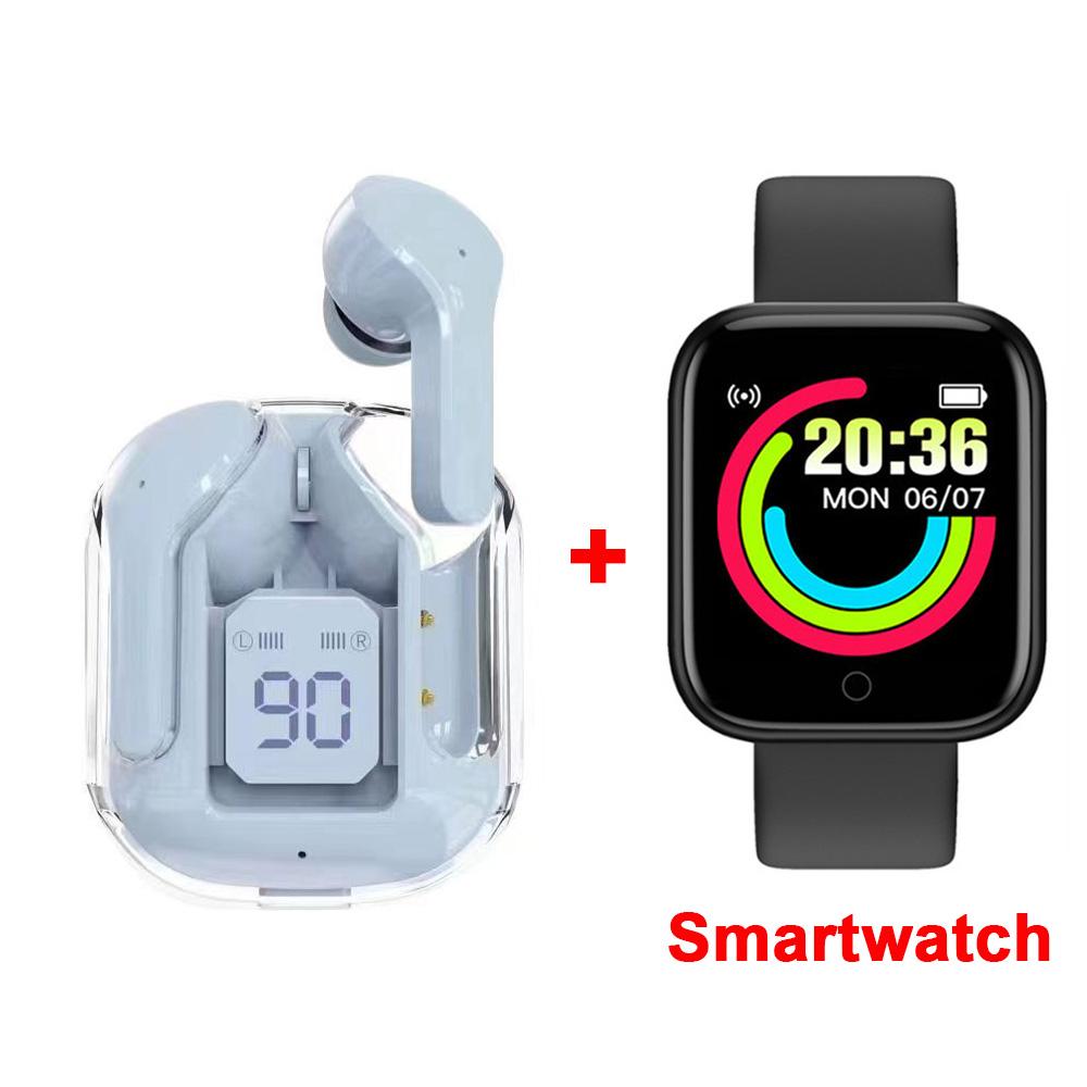 Transparent Bluetooth Headphones LED Power Digital Display Stereo Wireless Earphones TWS Earbuds Sport Headset +Smart Watch