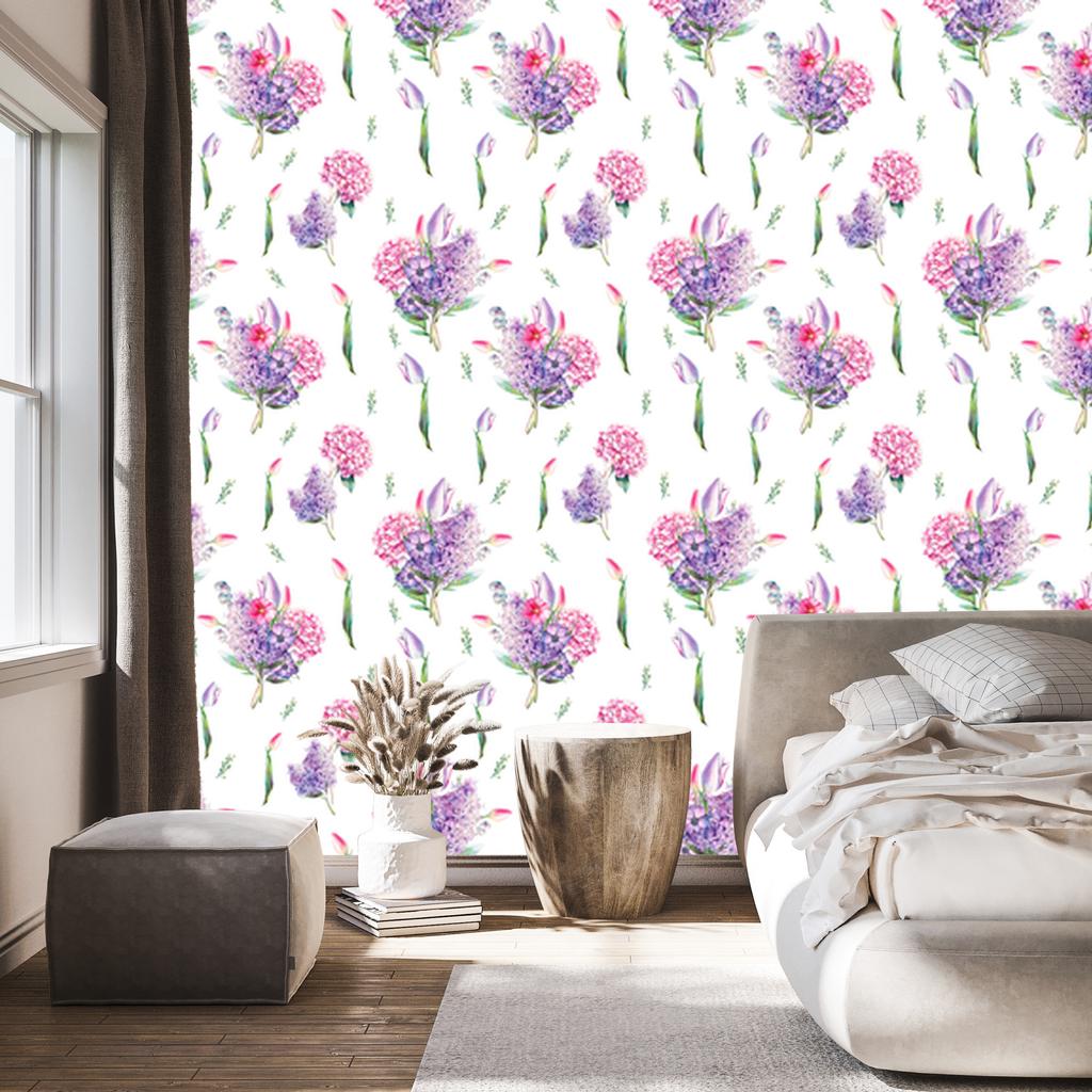 Lavender Wallpaper with Flowers for Living Room and Bedroom 50x1000
