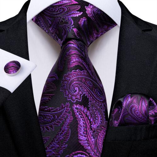 Dibangu Mens Silk Necktie Set Striped Paisley Solid Tie Pocket Square Cufflinks
