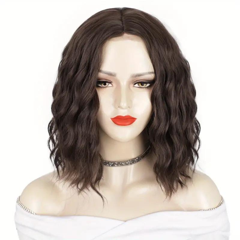 

Синтетические короткие волнистые парики, черный, коричневый, розовый, винно-красный парик, волосы до плеч для женщин, средняя часть, термостойкий парик коричневый