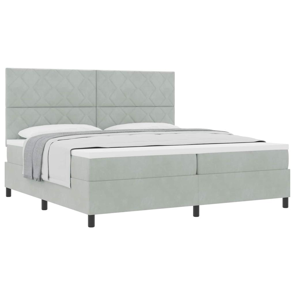 Box Spring Bed with Headboard Light Grey 200 X 200 Cm Velvet